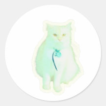 Majestic White Cat Sticker, Elegant Fluffy Kitten 
