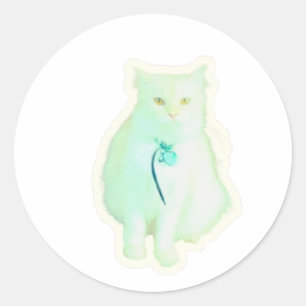 Majestic White Cat Sticker, Elegant Fluffy Kitten Classic Round Sticker