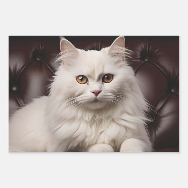 Majestic white cat wrapping paper sheet (Front)