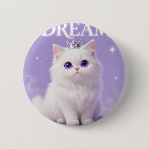 Majestic White Dream Cat Purple Eyes Crown Accesso 6 Cm Round Badge