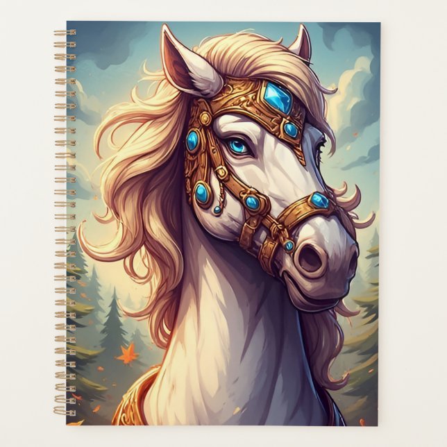Majestic White Horse Adorned With Golden Bejeweled Planner (Front)