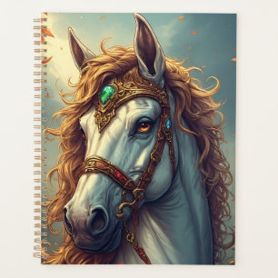 Majestic White Horse Adorned With Golden Bejeweled Planner