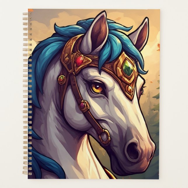 Majestic White Horse Adorned With Golden Bejeweled Planner (Front)