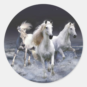 Majestic White Horses Classic Round Sticker