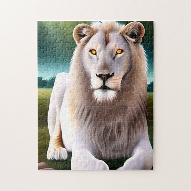 Majestic White Lion Golden Eyes Ethereal Art Jigsaw Puzzle (Vertical)