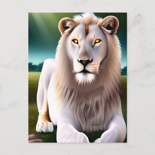 Majestic White Lion Golden Eyes Ethereal Art Postcard (Front)