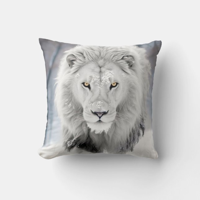 Majestic White Lion in Winter Wonderland Design Cushion (Front)