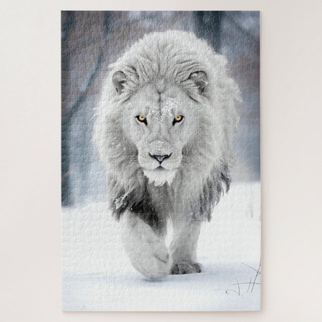 Majestic White Lion in Winter Wonderland Design Jigsaw Puzzle (Vertical)