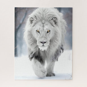 Majestic White Lion in Winter Wonderland Design Jigsaw Puzzle