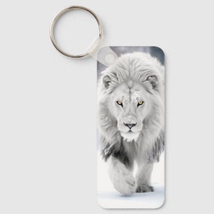 Majestic White Lion in Winter Wonderland Design Key Ring