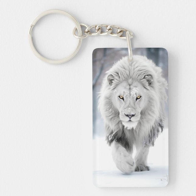 Majestic White Lion in Winter Wonderland Design Key Ring (Front)