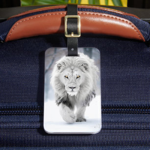 Majestic White Lion in Winter Wonderland Design Luggage Tag