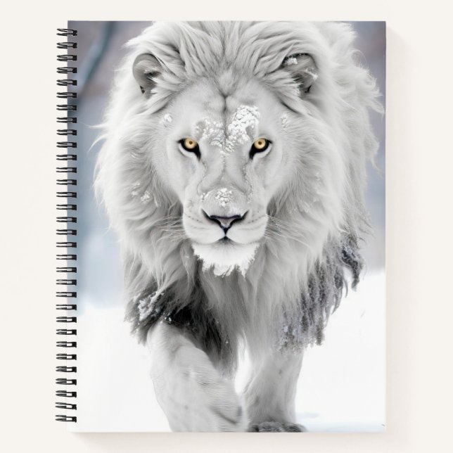 Majestic White Lion in Winter Wonderland Design Notebook (Front)