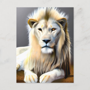 Majestic White Lion with Different Coloured Ey Postcard