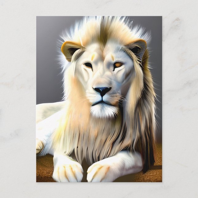 Majestic White Lion with Different Coloured Ey Postcard (Front)