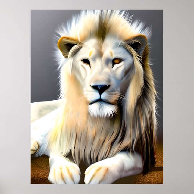 Majestic White Lion with Different Coloured Eyes Poster (Front)