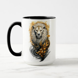 Majestic White Lion with Golden Florals Mug