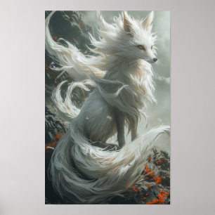 Majestic White Nine-Tailed Fox Poster
