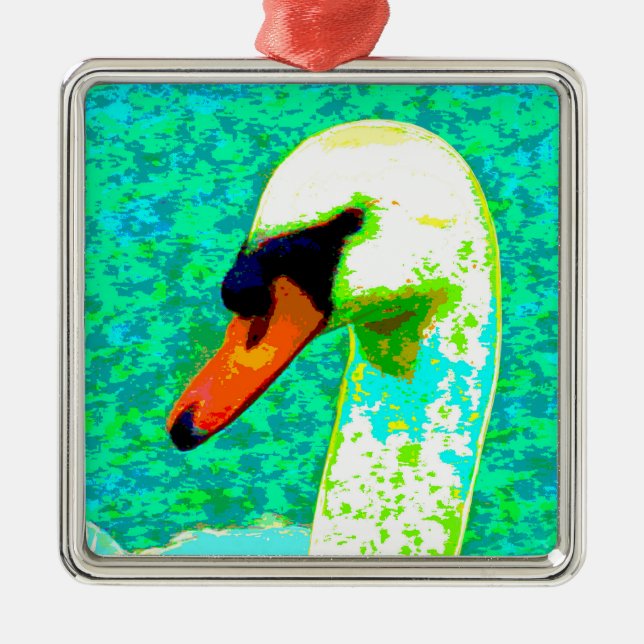 Majestic White Swan Head Metal Ornament (Front)