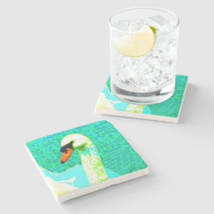 Majestic White Swan Head   Stone Coaster