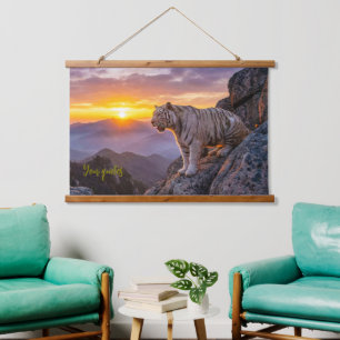Majestic White Tiger Sunset Hanging Tapestry