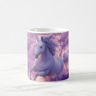 Majestic White Unicorn Galloping Through Lavender Coffee Mug