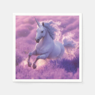 Majestic White Unicorn Galloping Through Lavender  Napkin