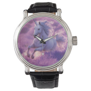 Majestic White Unicorn Galloping Through Lavender Watch