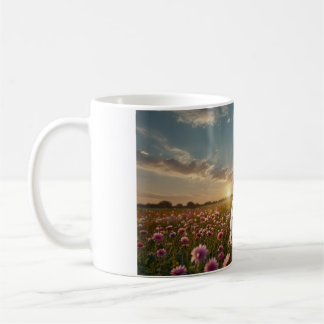 Majestic White Unicorn in a Mystical Floral Field Coffee Mug