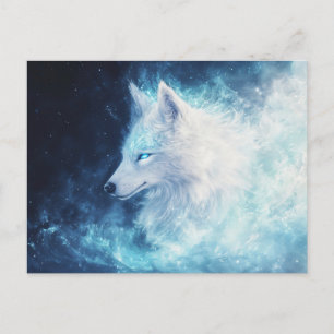 Majestic White Wolf in Luminous Blue Nebula Postcard