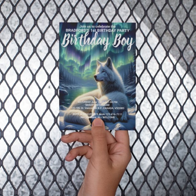 Majestic White Wolves in Snow Birthday Invite Postcard (Creator Uploaded)