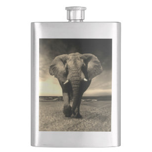 Majestic Wild Bull Elephant in Sepia Hip Flask