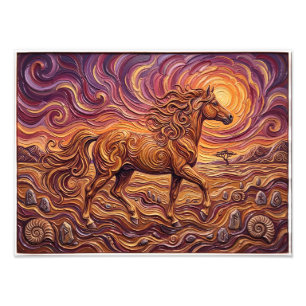 Majestic Wild Horse In Fiery Fantasy Landscape Pho Photo Print