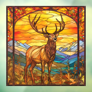 Majestic Wilderness Forest Elk Faux Stained Glass