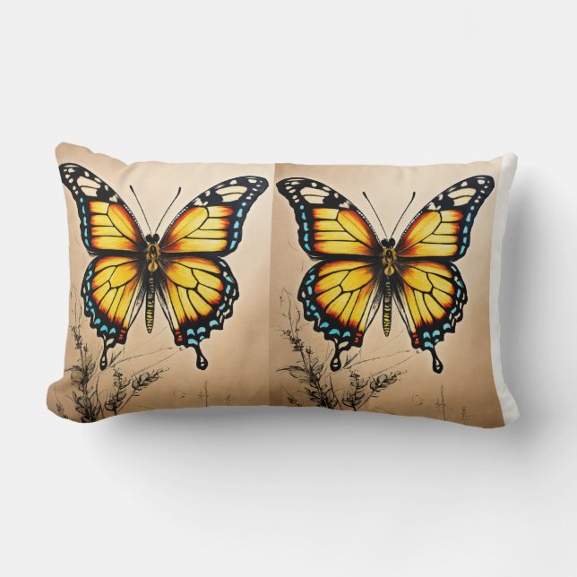 "Majestic Wings Butterfly Pillow" Lumbar Cushion (Front)