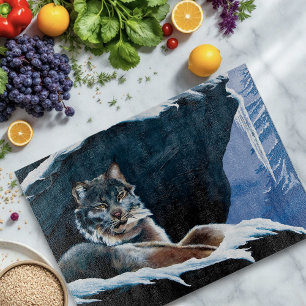 Majestic Winter Lynx Resting Snowy Mountain Cutting Board