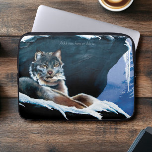 Majestic Winter Lynx Resting Snowy Mountain Laptop Sleeve