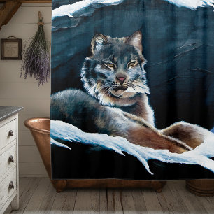 Majestic Winter Lynx Resting Snowy Mountain Shower Curtain