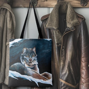 Majestic Winter Lynx Resting Snowy Mountain Tote Bag
