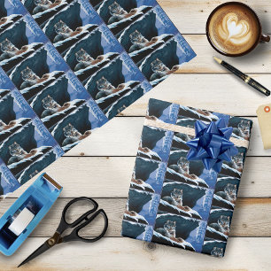 Majestic Winter Lynx Resting Snowy Mountain Wrapping Paper