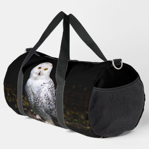 Majestic winter snowy owl duffle bag