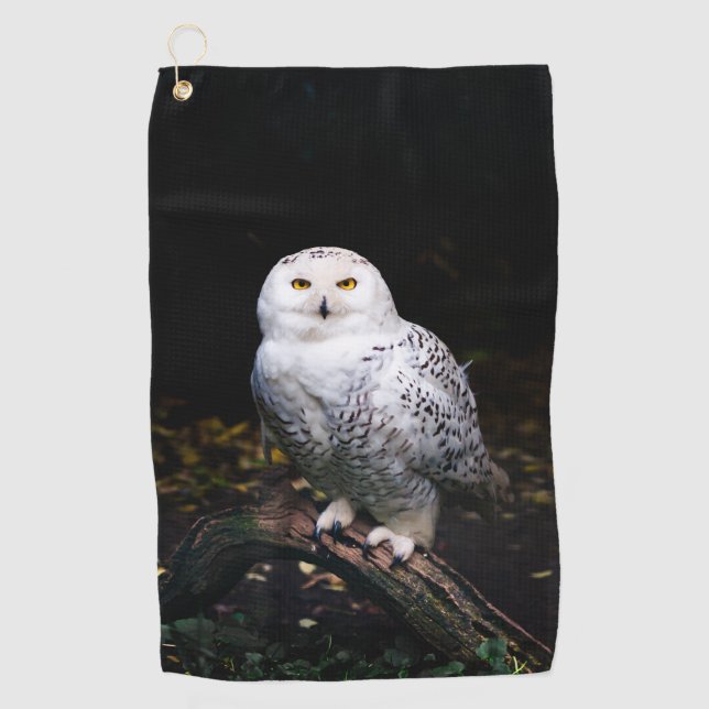 Majestic winter snowy owl golf towel (Front)