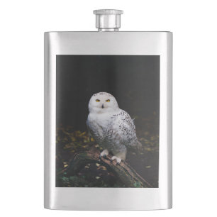 Majestic winter snowy owl hip flask