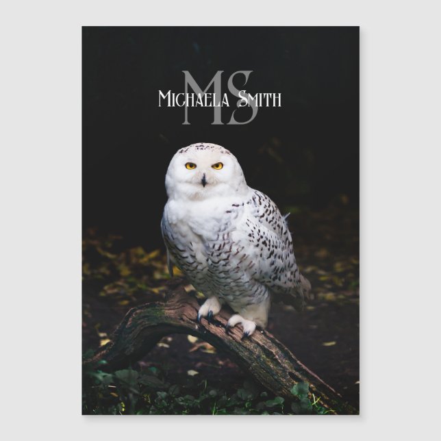 Majestic winter snowy owl monogram custom name (Front)