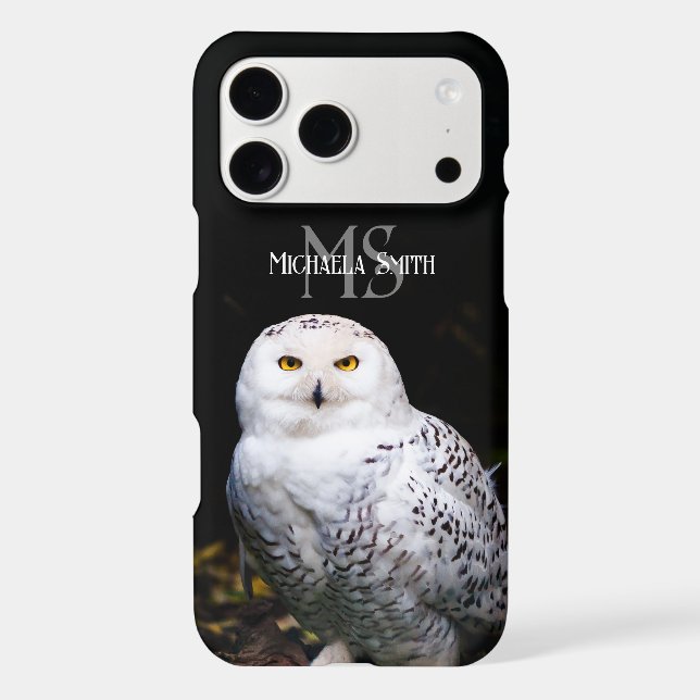 Majestic winter snowy owl monogram custom name (Back)