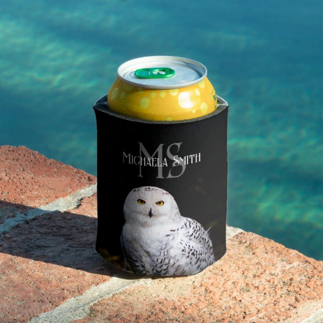 Majestic winter snowy owl monogram custom name can cooler (In Situ Pool)