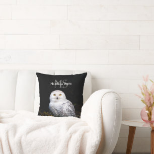Majestic winter snowy owl monogram custom name cushion