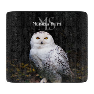 Majestic winter snowy owl monogram custom name cutting board