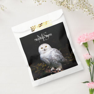 Majestic winter snowy owl monogram custom name favour bag