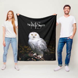Majestic winter snowy owl monogram custom name fleece blanket